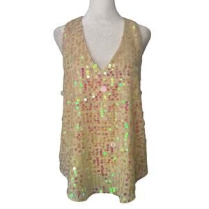 Moulinette Soeurs Anthropologie cream sequin v-neck tank top size 6